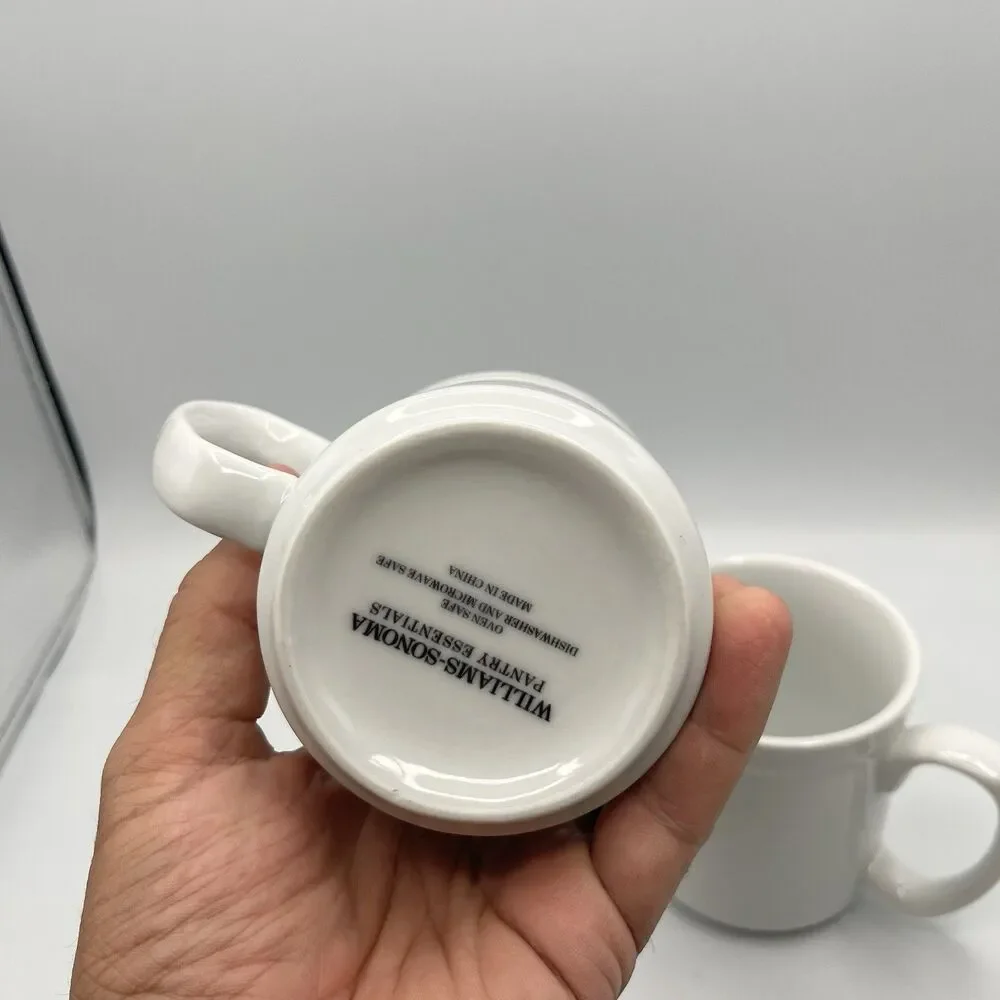 (2) William Sonoma Pantry Essentials White Coffee/Tea Mugs/Cups 3.75” 10 OZ